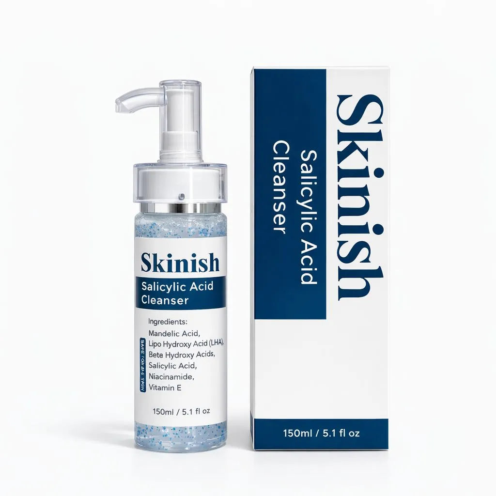 Skinish Salicylic Acid Cleanser bottle and packaging on a white background